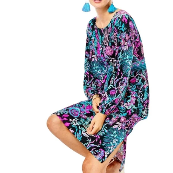 Lilly Pulitzer Shin Knee Length Dress Onyx Twilight Coral Size Large/XL  Jersey